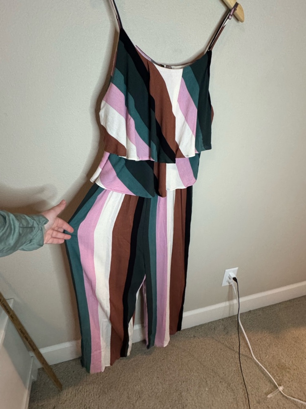 Le Lis Striped Ruffle Wide Leg Jumpsuit Size Large